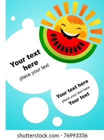 happy sun eating slice watermelon; summer party invitation