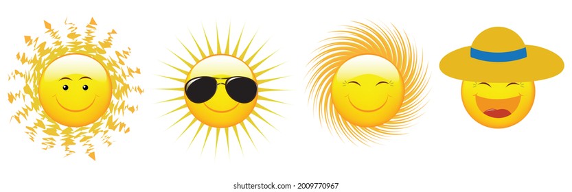 Happy Sun Emoji. Summer Vacations. Illustration Face Vector Design Art.
