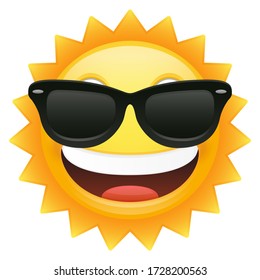 Happy Sun Emoji Sunglasses. Summer Vacations. Illustration Face Vector Design Art.