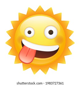 Happy Sun Emoji Zany. Summer Vacations Icon. Illustration Crazy Face Vector Design Art.