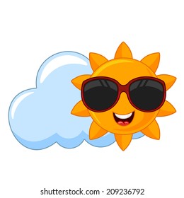 Happy Sun glasses with cloud on a white background