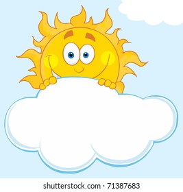 Happy Sun Hiding Behind Cloud Vector Illustration