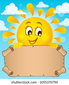 Happy Sonne hält Perchment Thema 1 - eps10 Vektorgrafik.