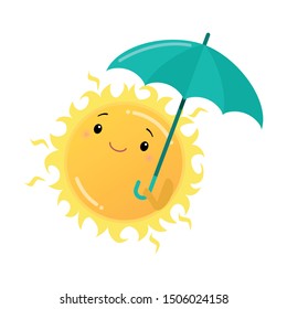 Happy Sun Holding Sun Umbrella In Hand Illustration