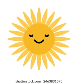 Happy sun icon. Cartoon cute sun character. Smiling summer sunshine. Vector illustration