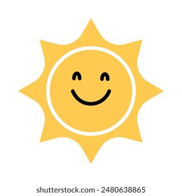 Happy sun icon. Cartoon cute sun character. Smiling summer sunshine. Vector illustration