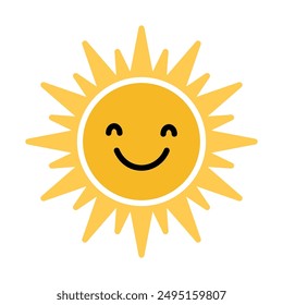 Happy sun icon. Cartoon cute sun character. Smiling summer sunshine. Vector illustration