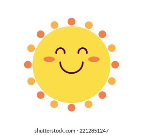 Happy sun icon. Charming and adorable character for children. Graphic element for website. Weather forecast and meteorology. Summer and spring season concept. Cartoon flat vector illustration