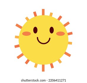 Happy sun icon. Emotions and facial expressions, gestures and mood. Poster or banner for website. Graphic element for printing on fabric. Dream and imagination. Cartoon flat vector illustration