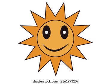 Happy sun icon on white background.
