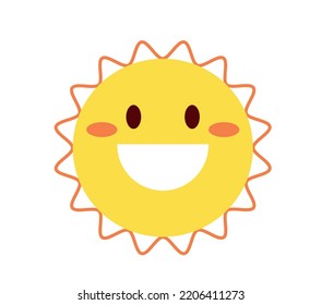 Happy sun icon. Sticker for social networks and messengers. Positivity and optimism. Emotion and expression. Weather forecast and summer time. Emoji and emoticons. Cartoon flat vector illustration