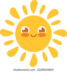 Happy sun icon. Yellow sunshine with smiling face