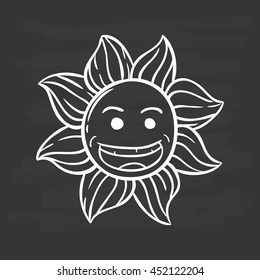 Happy sun illustration using doodle art on chalkboard background