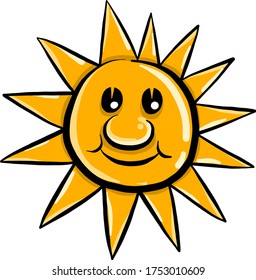 Sol feliz , ilustración, vector sobre fondo blanco
