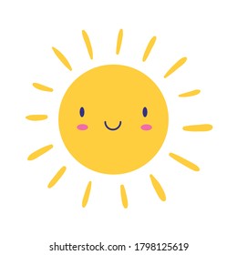 happy sun kawaii comic character flat style vector illustration design