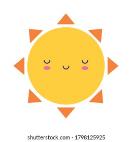 happy sun kawaii comic character flat style icon vector illustration design