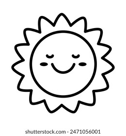 Happy sun line icon. Cartoon cute sun character. Smiling summer sunshine. Vector illustration