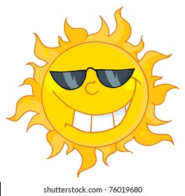 Happy Sun Mascot Cartoon Character With Sunglasses