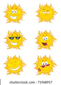 Happy Sun Mascot Cartoon Characters Set 2