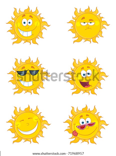 Happy Sun Mascot Cartoon Characters Set Stock Vector Royalty Free