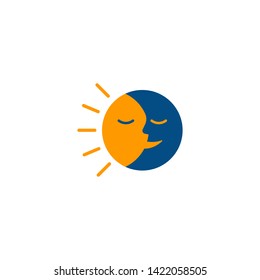 Happy Sun And Moon Logo Icon.