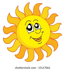 Happy Sun on white background - vector illustration.