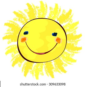 happy sun on white, childlike painting