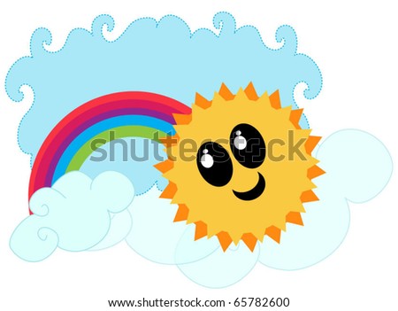 Happy sun with rainbow