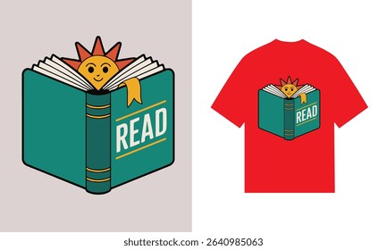 Happy sun reading book summer t-shirt design