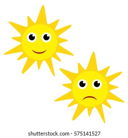 Happy Sun and a Sad Sun Cartoon Vector Illustration