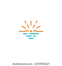 happy sun sea logo icon silhouette abstract