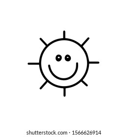 Happy sun sign element. Smile in doodle style isolated on white background. Hand drawn outline vector illustration. Design kids clothes, print, icon, tattoo, baby coloring book.