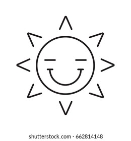 Happy Sun Smile Linear Icon. Smiley With Closed Eyes Thin Line Illustration. Good Mood. Emoticon Contour Symbol. Summertime. Vector Isolated Outline Drawing