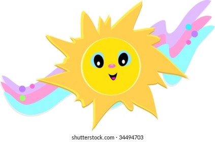 Happy Sun with Stars and Bubbles Vector