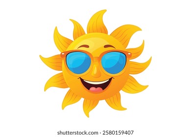 Happy sun in sunglasses flat vector illustration isolated on a white background