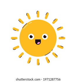 Happy sun vector cartoon character isolated on a white background.