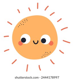 Happy sun vector cartoon character isolated on a white background.