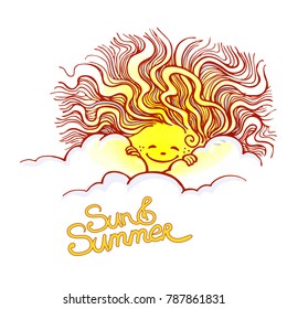 Happy Sun. Vector hand drawn sketch. Eps-8