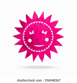 Happy sun vector with water colour paint texture