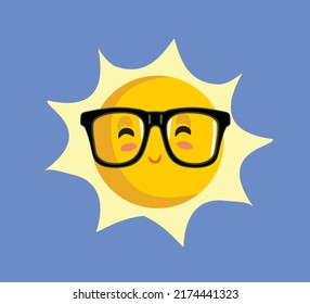 
Happy Sun Wearing Eyeglasses Vector Mascot Illustration. Cheerful star mascot feeling excited and energetic in the morning
