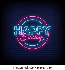 Happy Sunday Neon Signs Style Text Vector