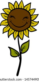 Happy sunflower, illustration, vector on white background.