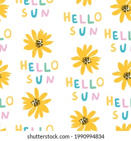 Happy Sunflowers seamless pattern cute flowers vector illustration print design for textiles, clothing and fabric