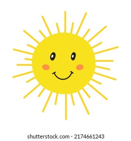 Happy sunshine. Cartoon sun face flat icon. Isolated vector illustration. Emoticons and summer