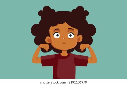 
Happy Super Strong Girl Vector Cartoon Illustration. Confident little student feeling happy and positive
