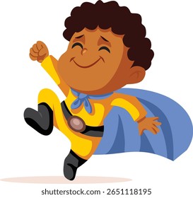 
Happy Super-baby of African Ethnicity Wearing a Cloak Vector Character. Cheerful child feeling excited and overjoyed wearing superhero costume