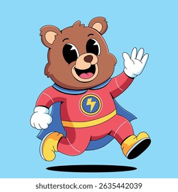 Happy Superhero Bear Cartoon Illustration