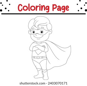feliz niño superhéroe posando página de color