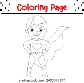 feliz niño superhéroe posando página de color