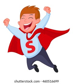 Happy superhero businessman fly